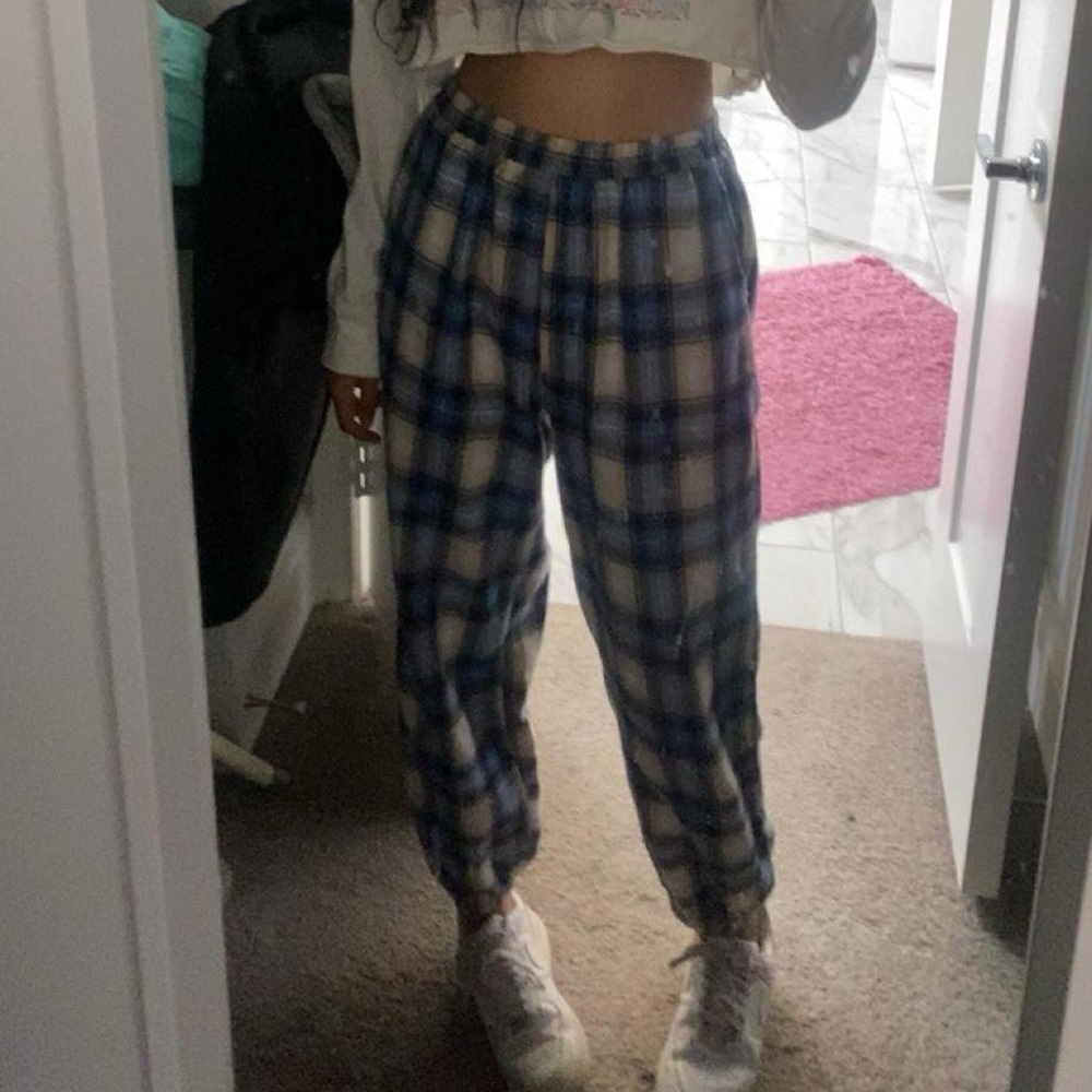 Blue and White Plaid Lounge Pants